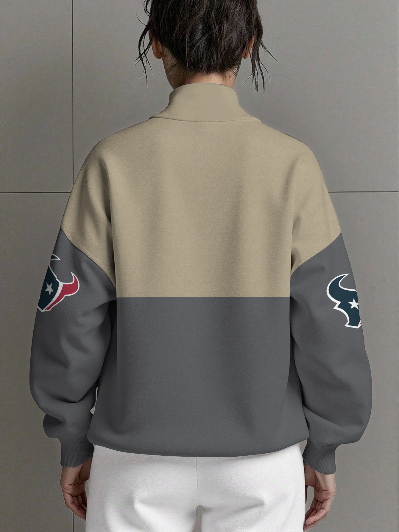 Houston Texans  Women Plain Color Zip Up Long Sleeve Sweatshirt