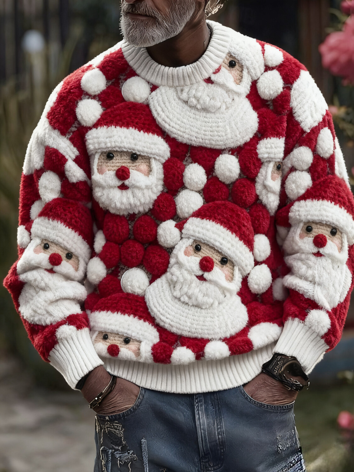 Men's Merry Christmas Santa Claus Print Knit Sweatshirt