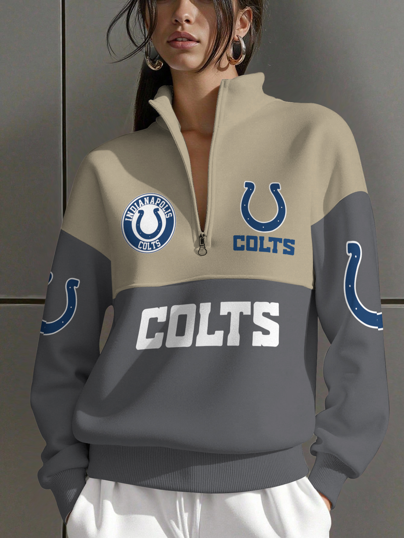 Indianapolis Colts  Women Plain Color Zip Up Long Sleeve Sweatshirt