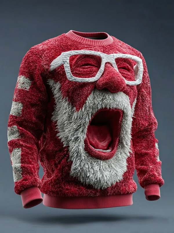Men'S Fun Abstract Santa Claus Face  Print Knit Sweatshirt