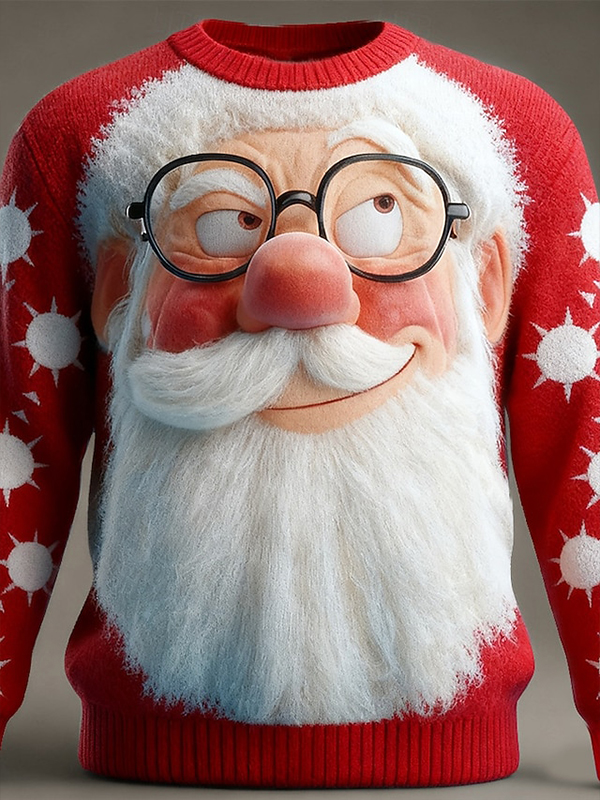 Men's The Interesting Face of Santa Claus Print Knit Sweatshirt