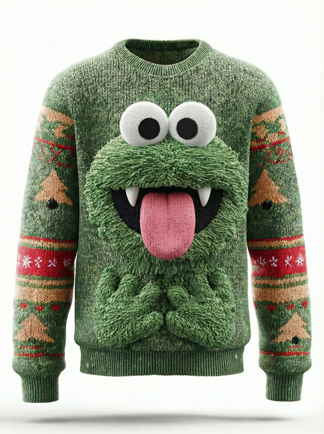 Men's Funny Christmas Little Monster Print Knit Sweatshirt