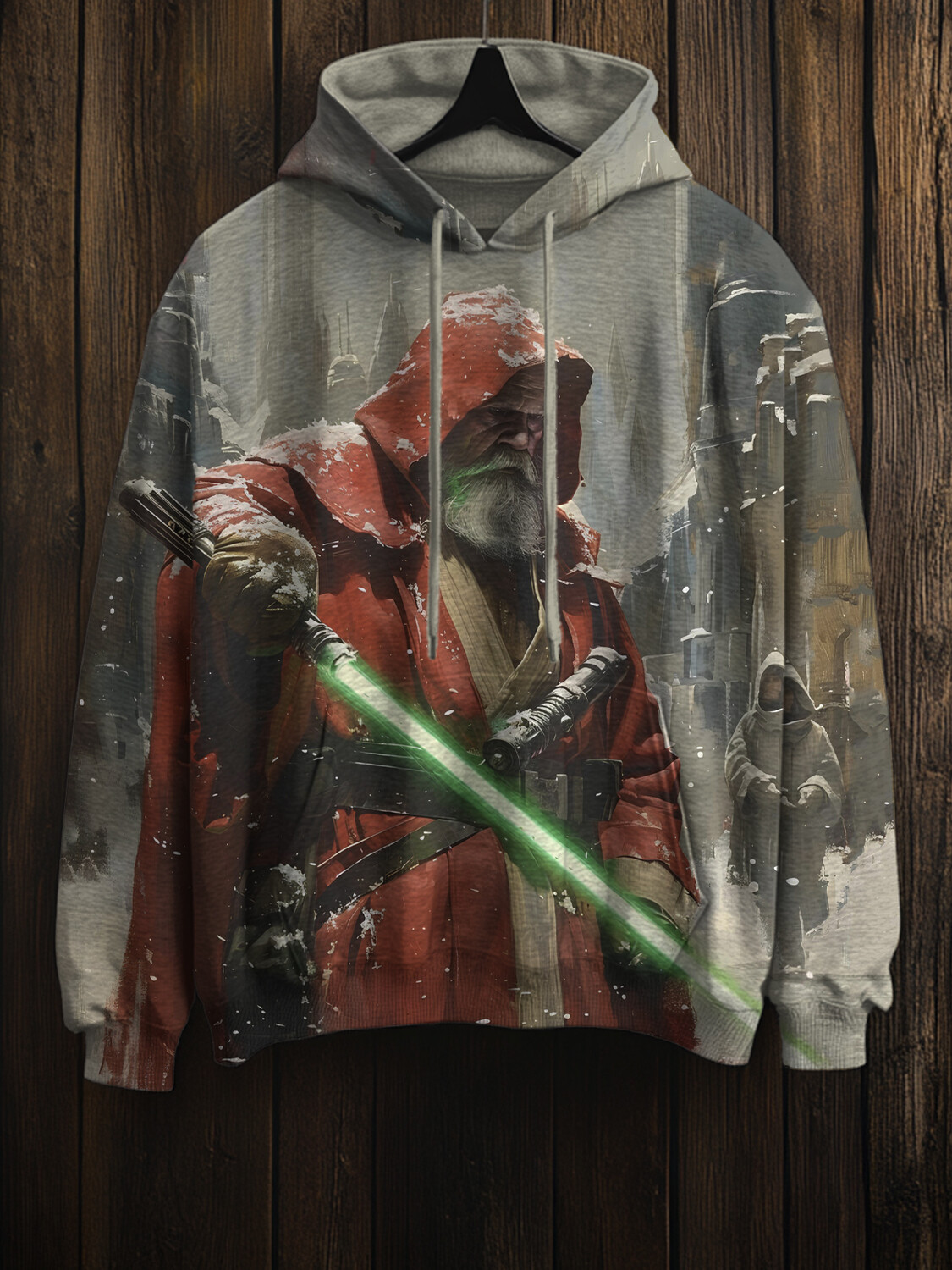 Men's Christmas Santa Claus Warrior Laser Sword Art Print Casual Hoodie