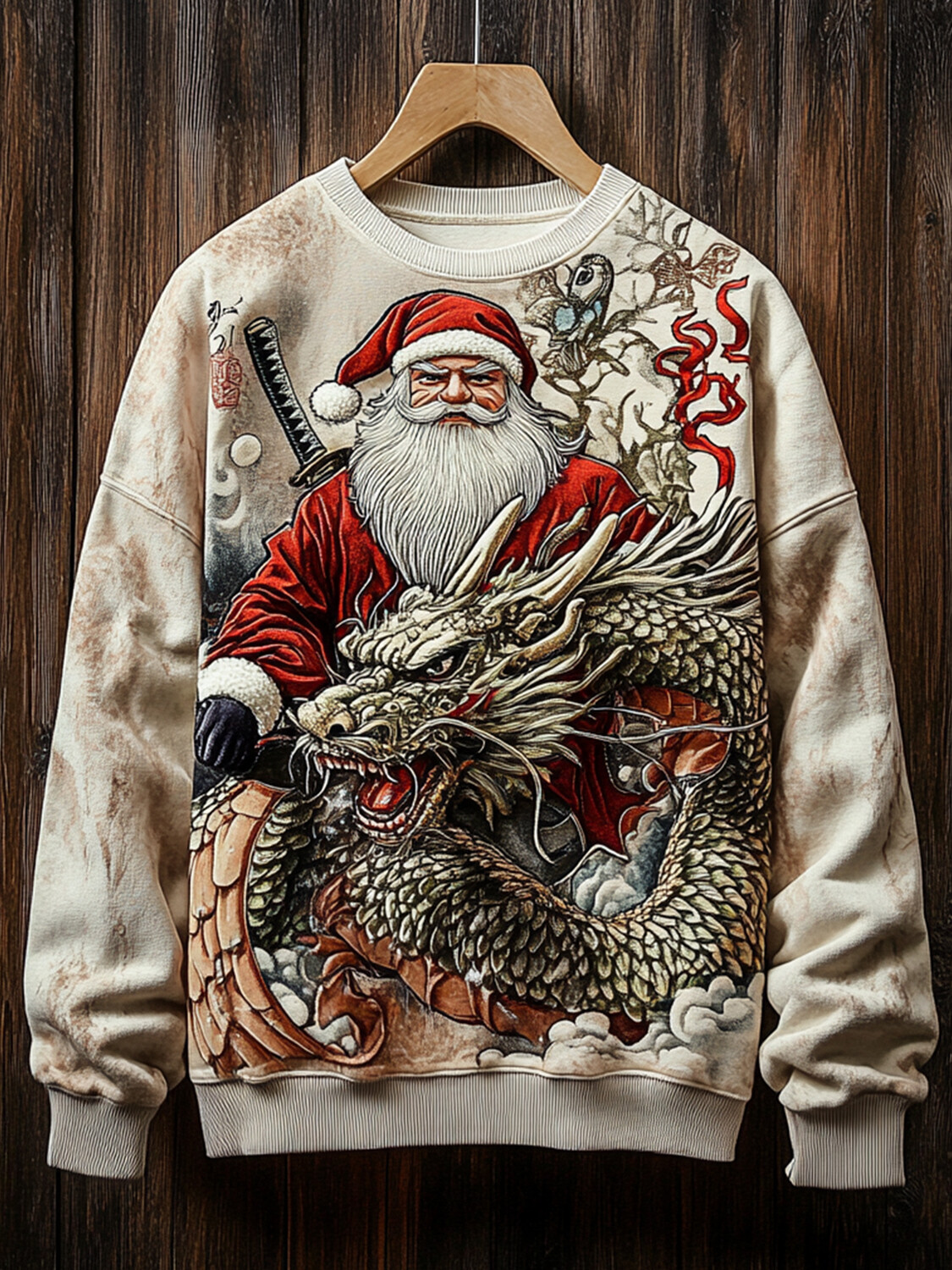 Men's Retro Dragon Santa Claus Mythology Art Print Casual Sweatshirt