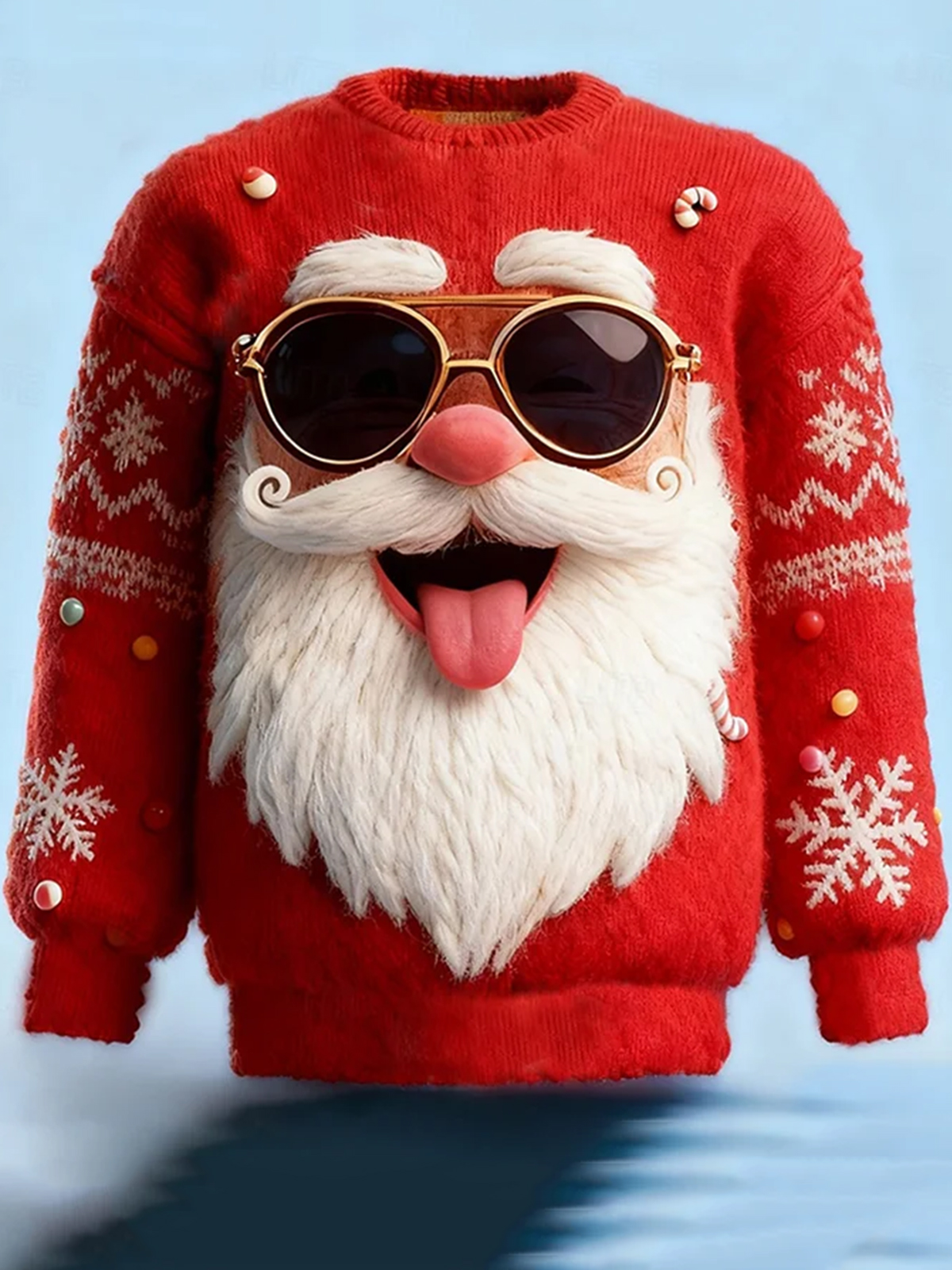 Men's Christmas Santa Claus with Sunglasses Snowflake Candy Cane Print Knit Sweatshirt
