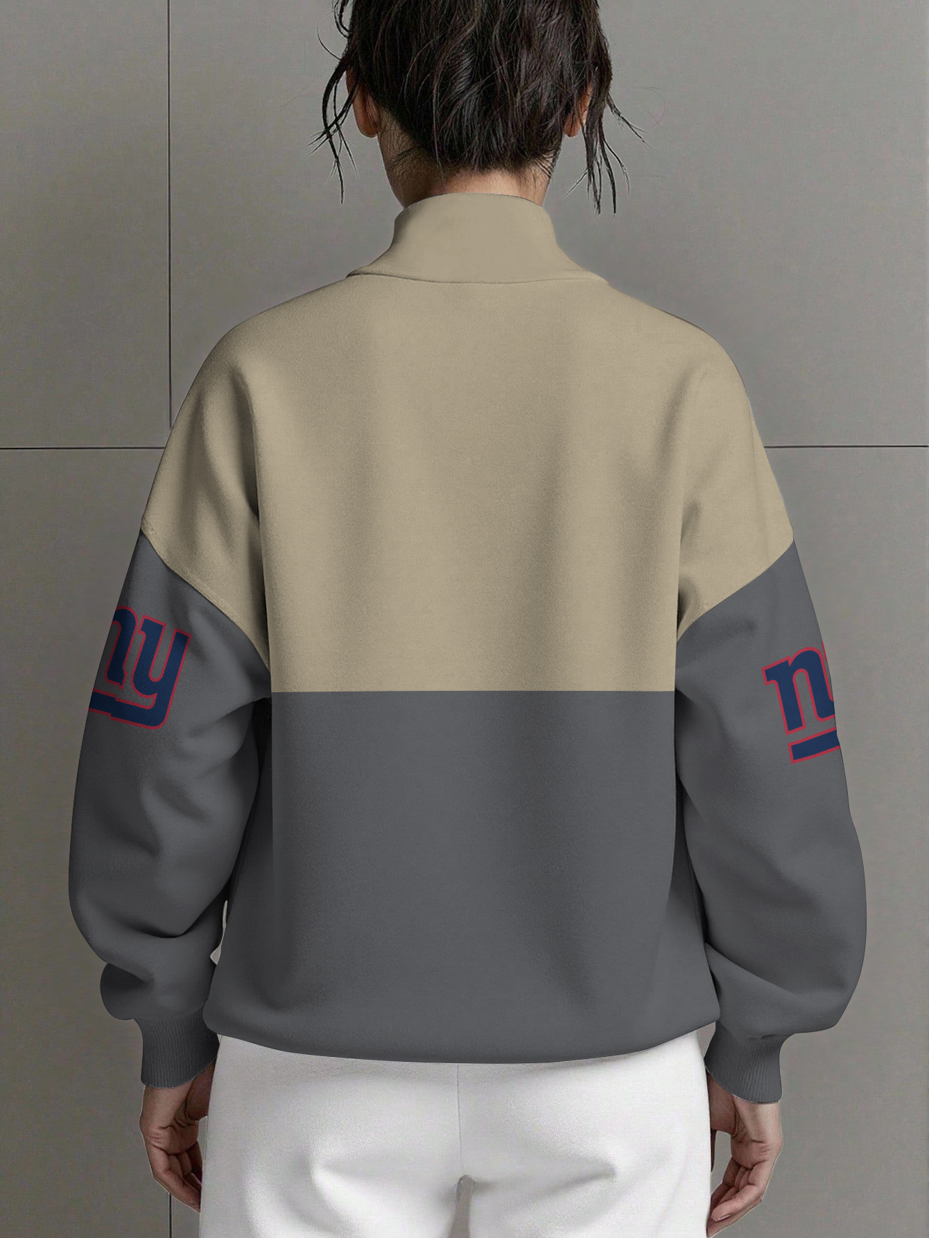 New York Giants  Women Plain Color Zip Up Long Sleeve Sweatshirt