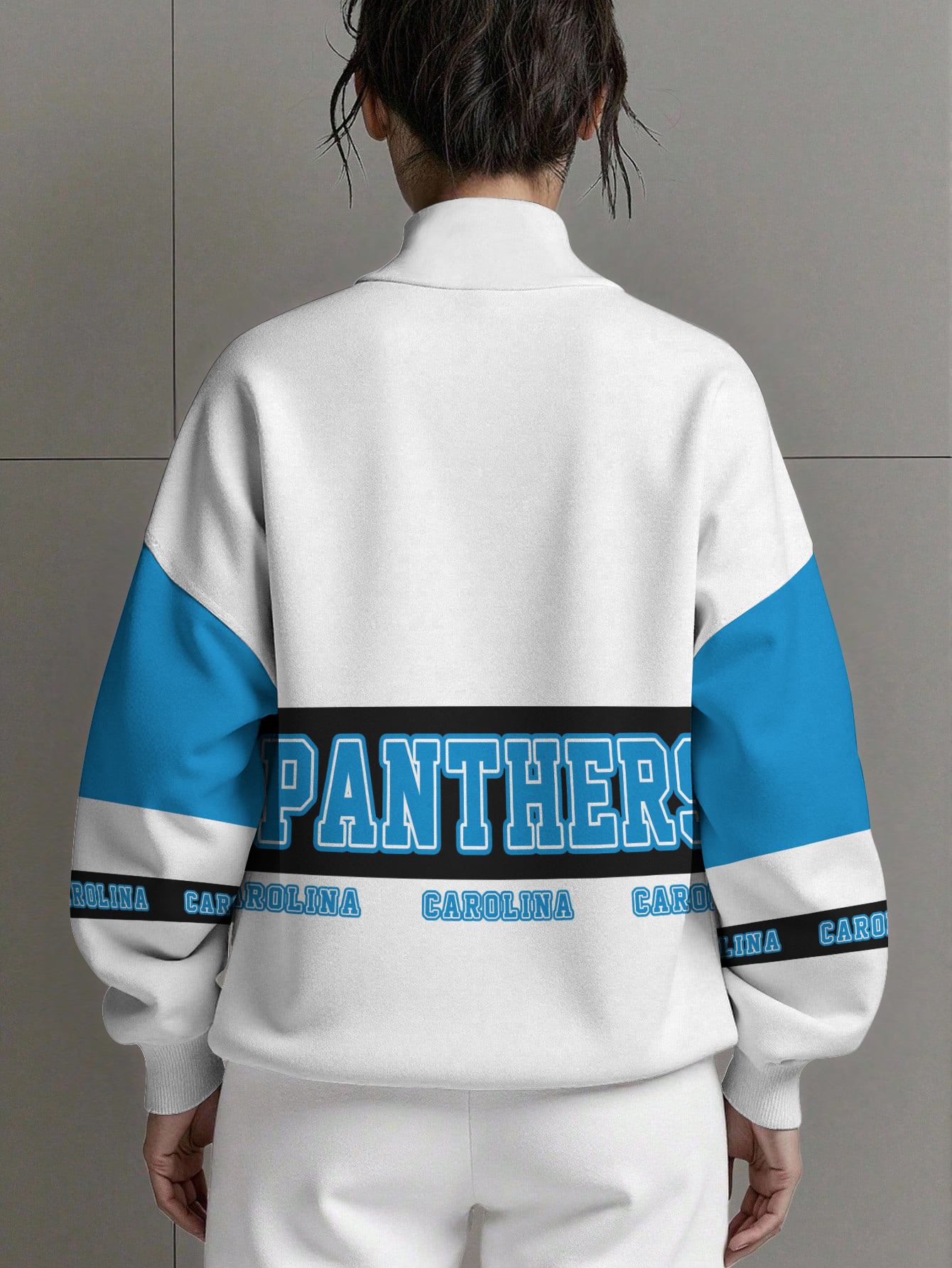 Carolina Panthers  Women Plain Color Zip Up Long Sleeve Sweatshirt