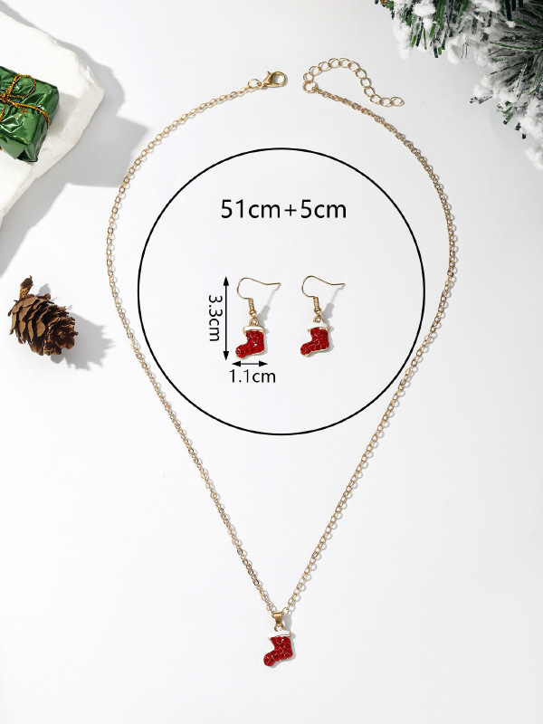 Christmas Elements Snowflake Socks Snowman Tree Pendant Earrings Necklace Jewelry Set