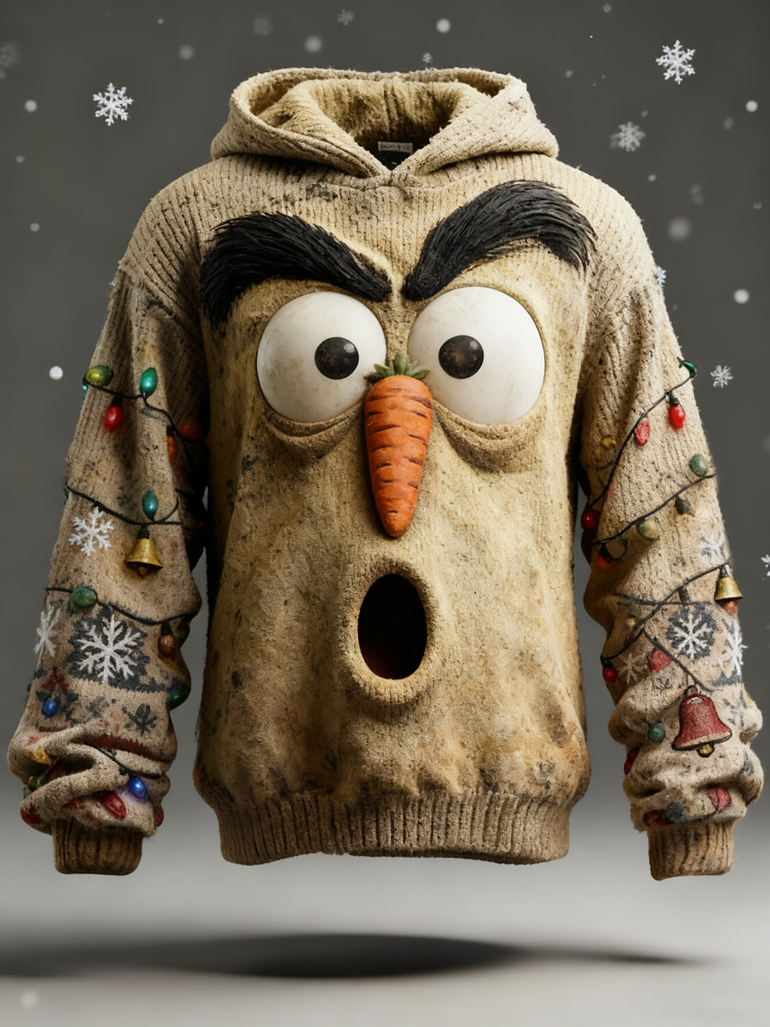Men's Christmas Goofy Carrot Nose Face Print Knit Hoodie