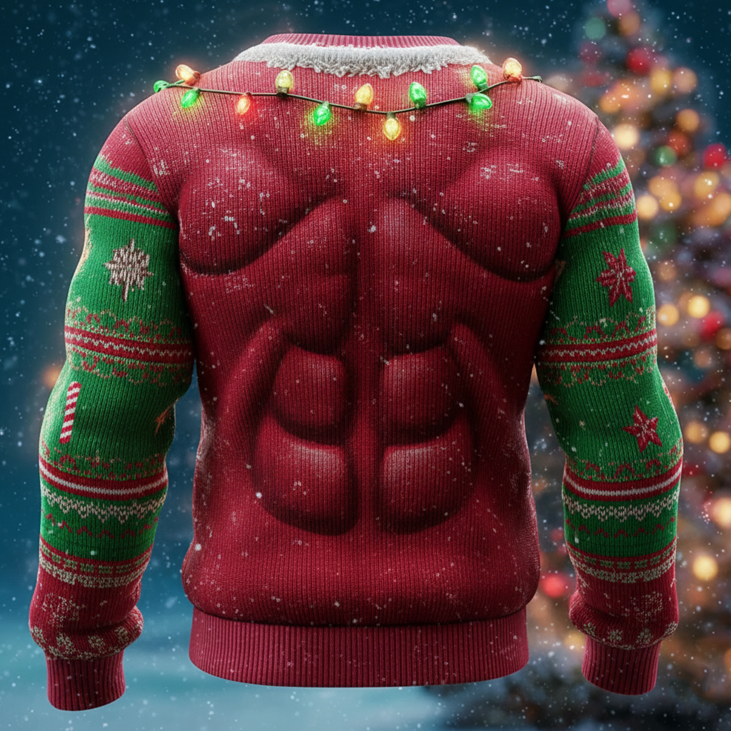 Men's Santa Claus Muscle Lollipops And Fairy Lights Art Print Knit Sweatshirt