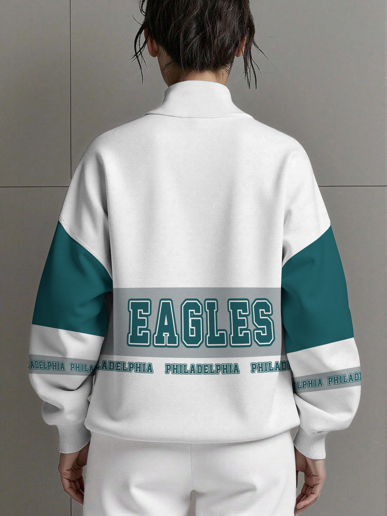 Philadelphia Eagles  Women Plain Color Zip Up Long Sleeve Sweatshirt