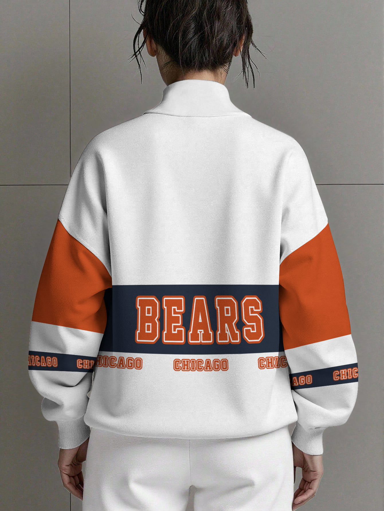 Chicago Bears  Women Plain Color Zip Up Long Sleeve Sweatshirt