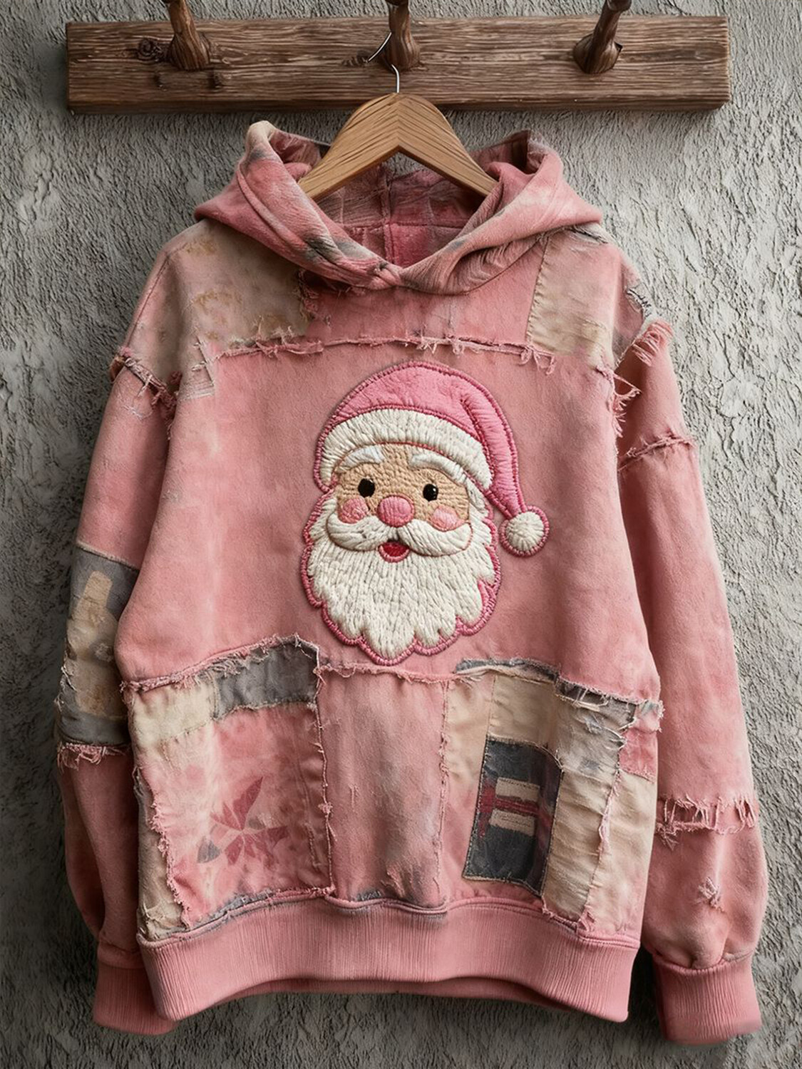 Women's Retro Patchwork Santa Claus Print Casual Hoodie