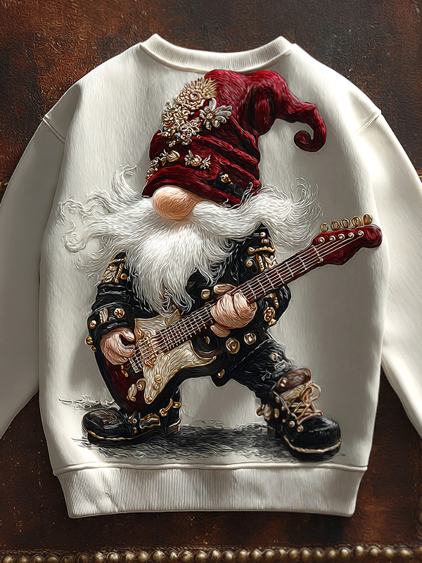 Men's Rock Gnomes Playing The Guitar Print Casual Sweatshirt