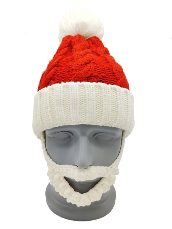 Christmas Red White Knitted Tapered Santa Beanie Hat