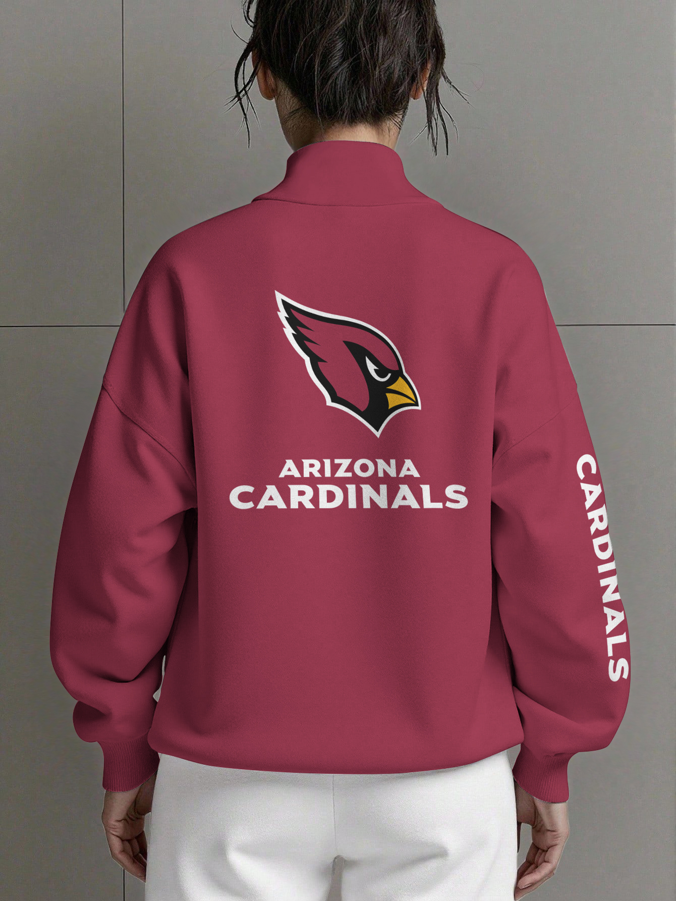 Arizona Cardinals  Women Plain Color Zip Up Long Sleeve Sweatshirt