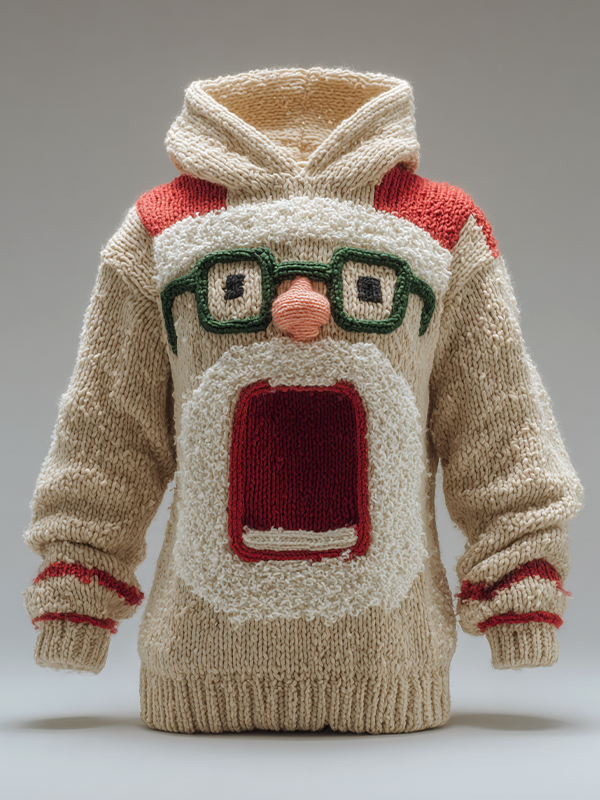 Women's Fun Christmas 3D Santa Claus Print Knit Hoodie