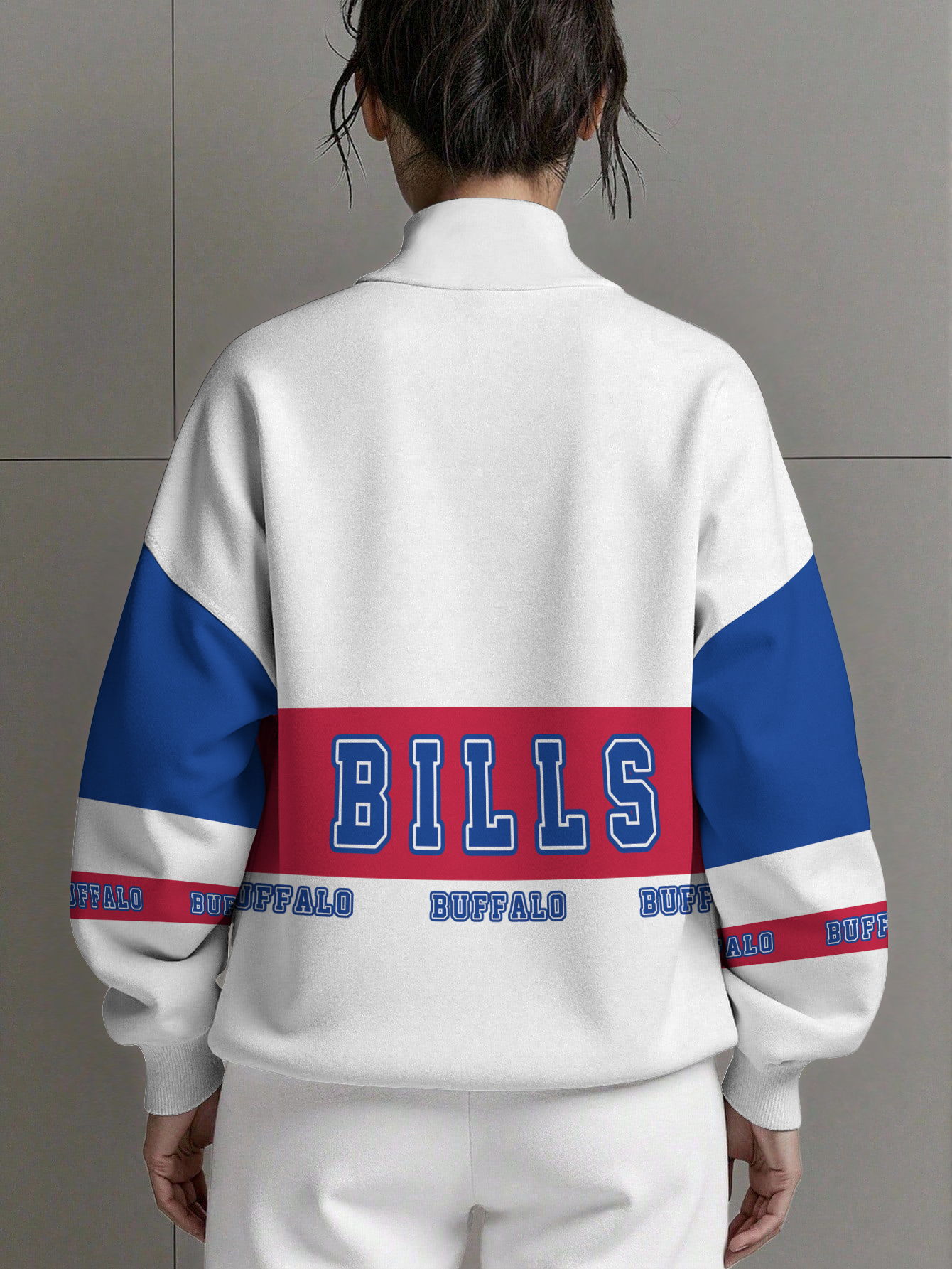 Buffalo Bills  Women Plain Color Zip Up Long Sleeve Sweatshirt