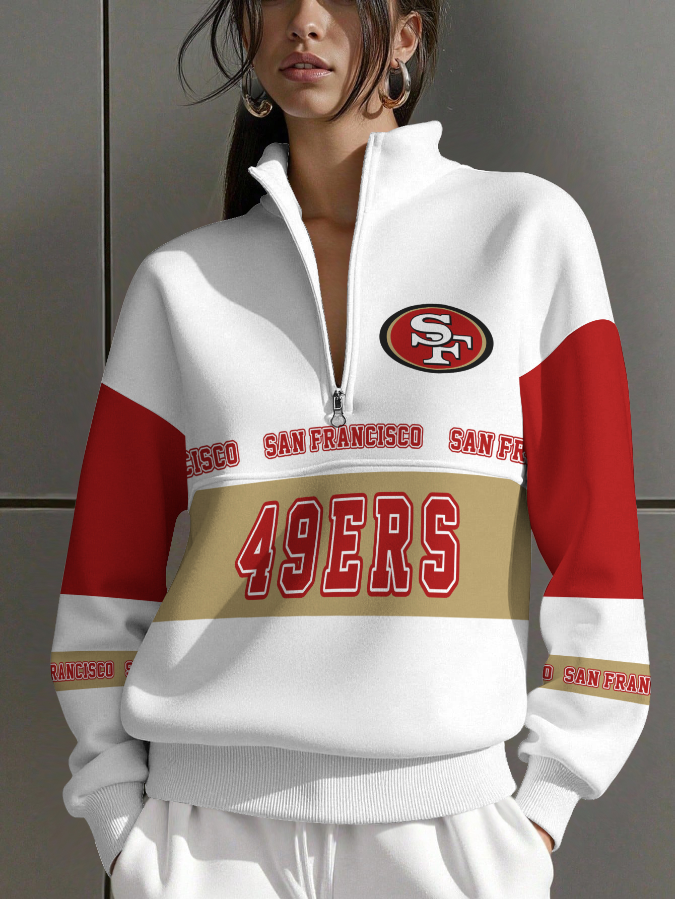 San Francisco 49ers  Women Plain Color Zip Up Long Sleeve Sweatshirt