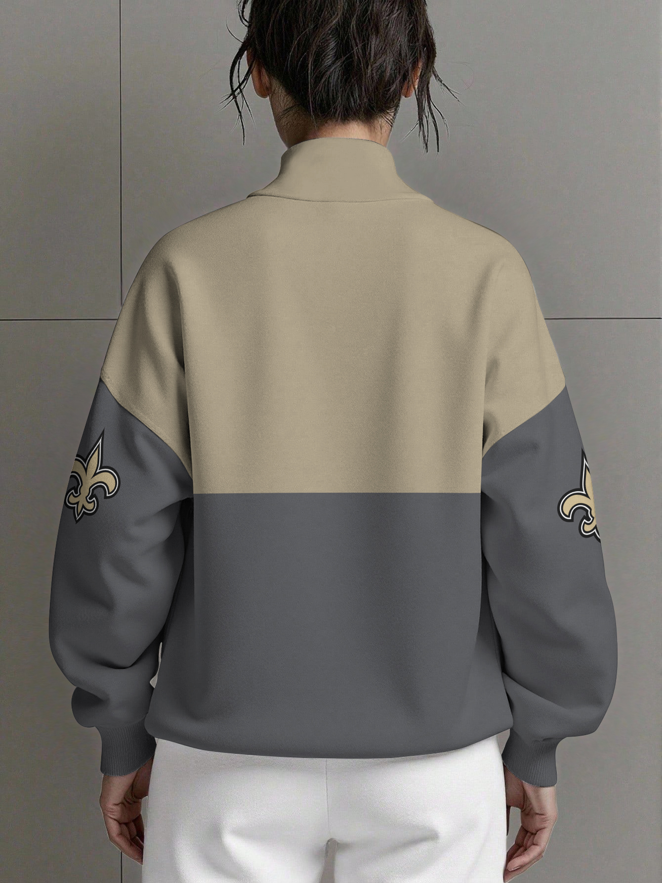 New Orleans Saints  Women Plain Color Zip Up Long Sleeve Sweatshirt