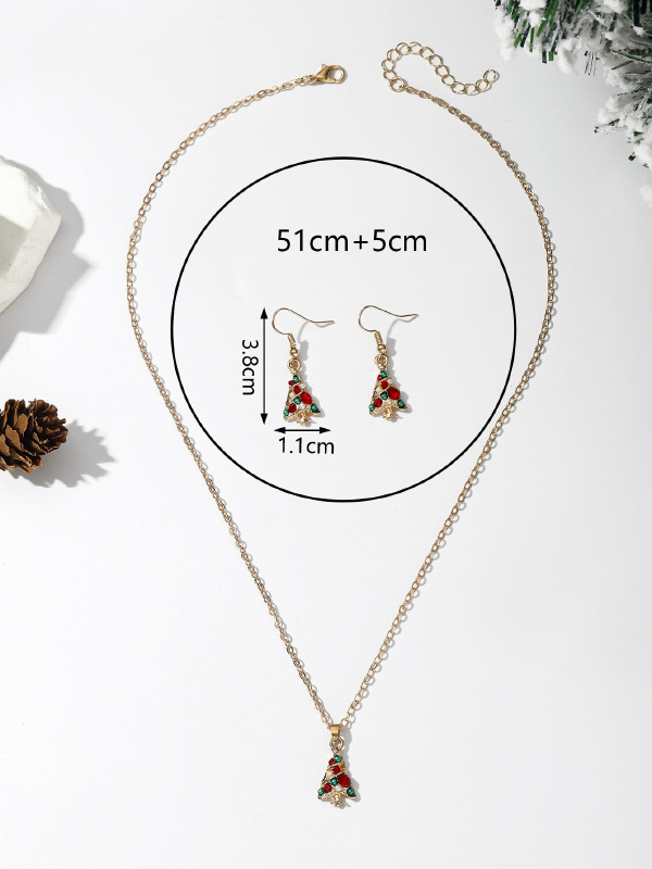 Christmas Elements Snowflake Socks Snowman Tree Pendant Earrings Necklace Jewelry Set