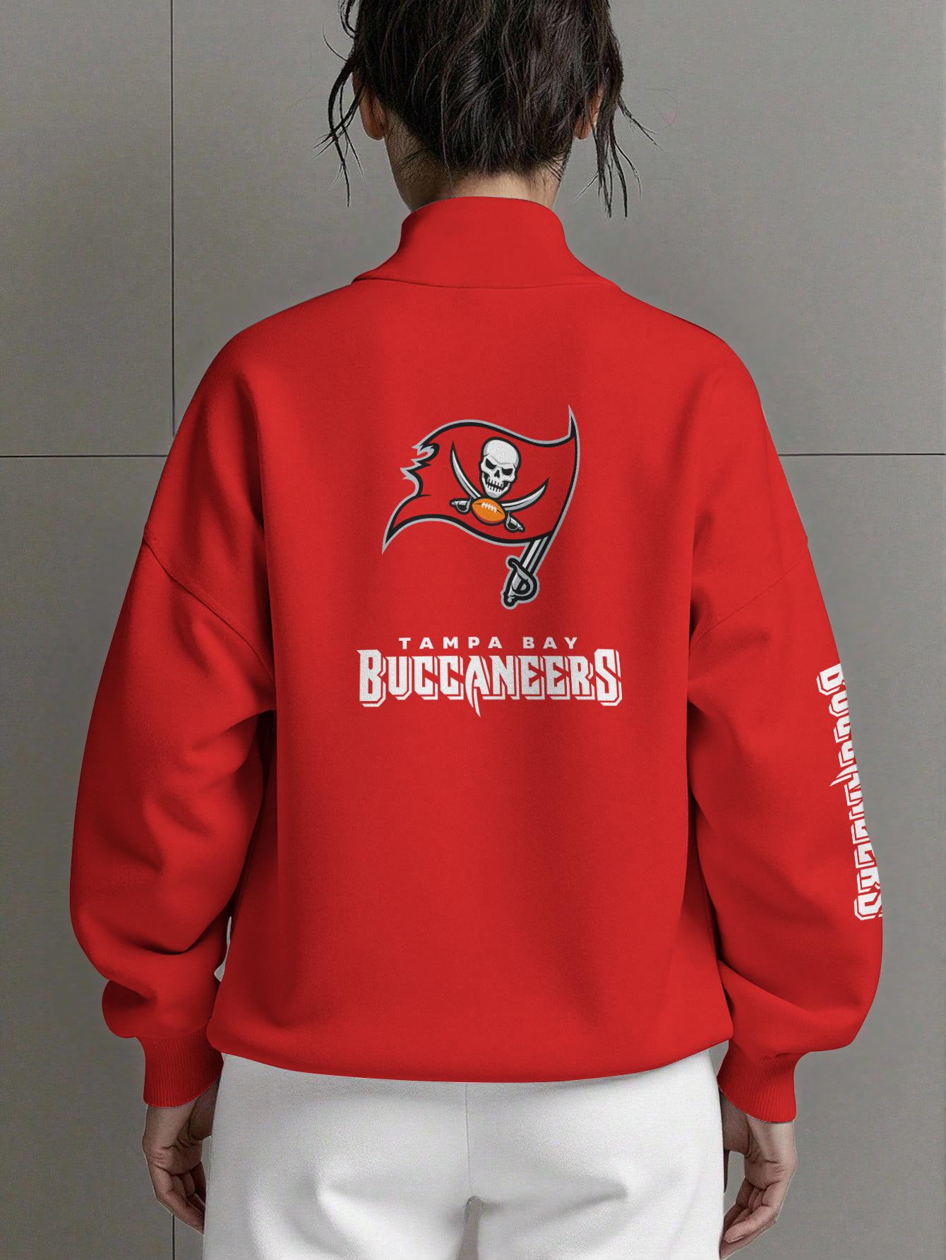 Tampa Bay Buccaneers  Women Plain Color Zip Up Long Sleeve Sweatshirt