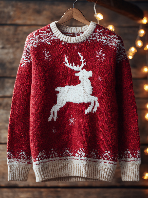 Women's Christmas Reindeer Snowflake Print Knit Sweatshirt