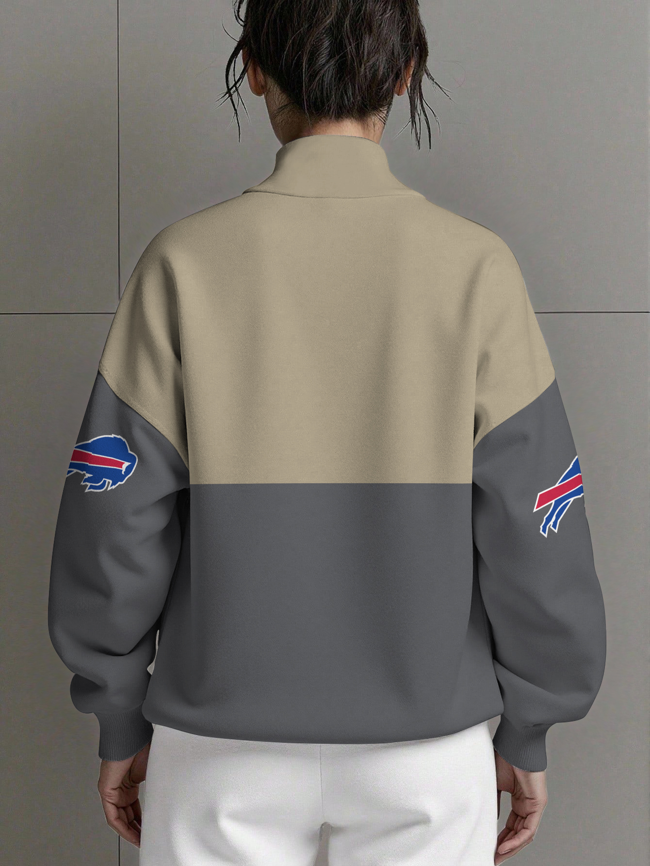 Buffalo Bills  Women Plain Color Zip Up Long Sleeve Sweatshirt