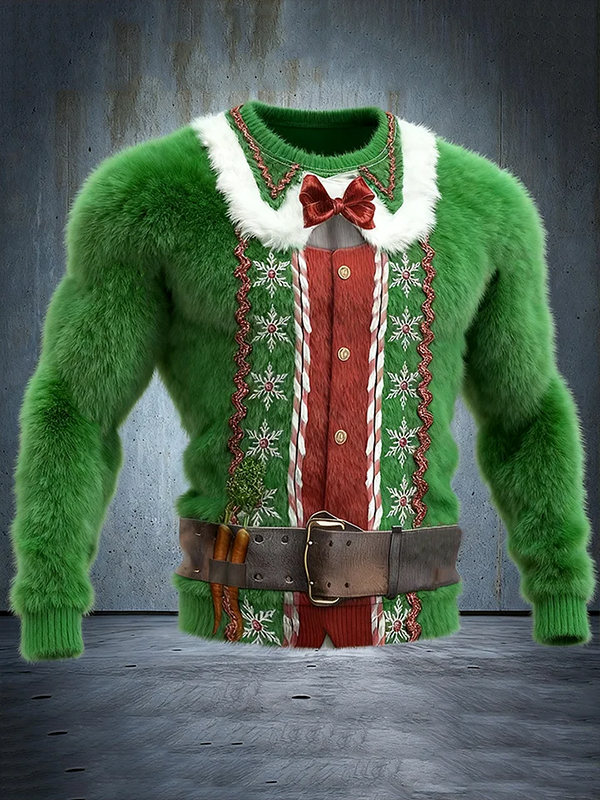 Men's Christmas Role-Playing Art Print Casual Flannel Sweatshirt