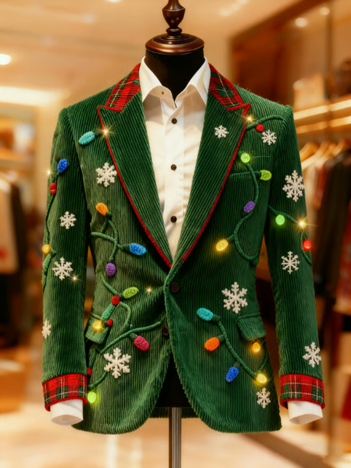Men's Christmas Lights Print Corduroy Blazer