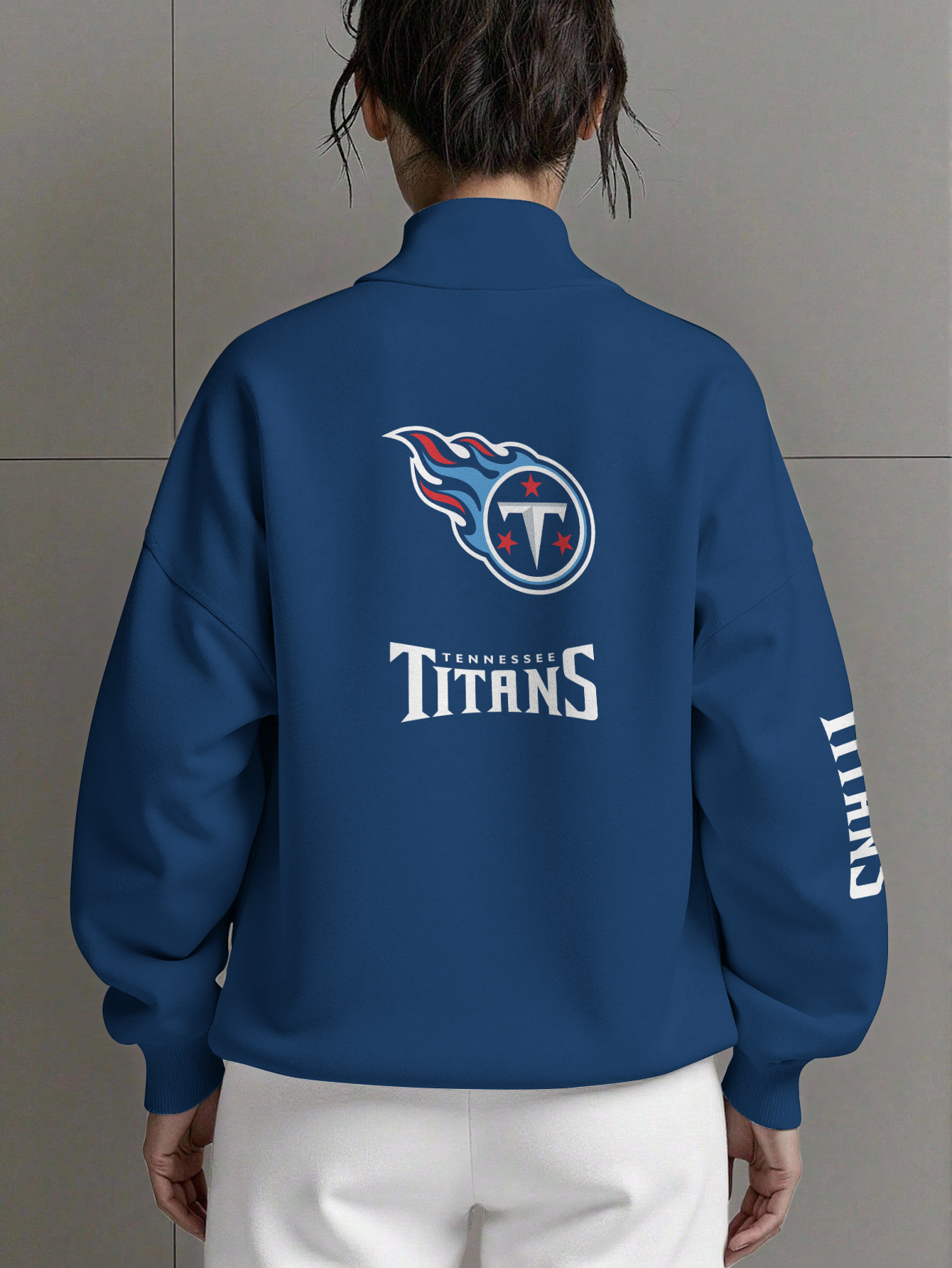 Tennessee Titans  Women Plain Color Zip Up Long Sleeve Sweatshirt
