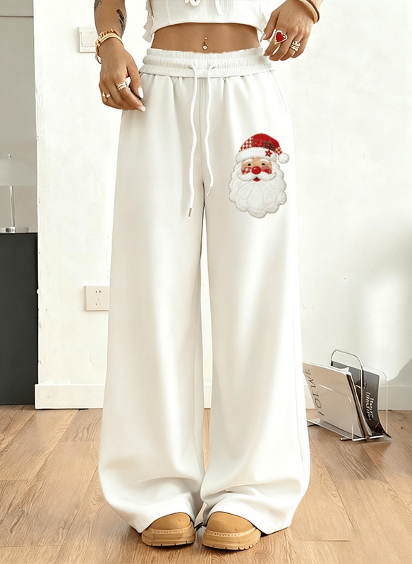 Women's Santa Claus Cartoon Art Print Casual Pants