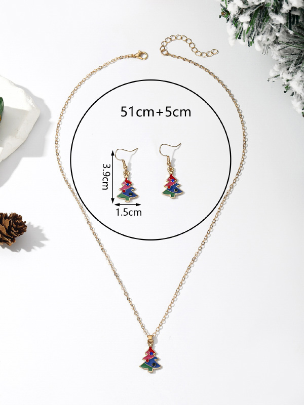 Christmas Elements Snowflake Socks Snowman Tree Pendant Earrings Necklace Jewelry Set