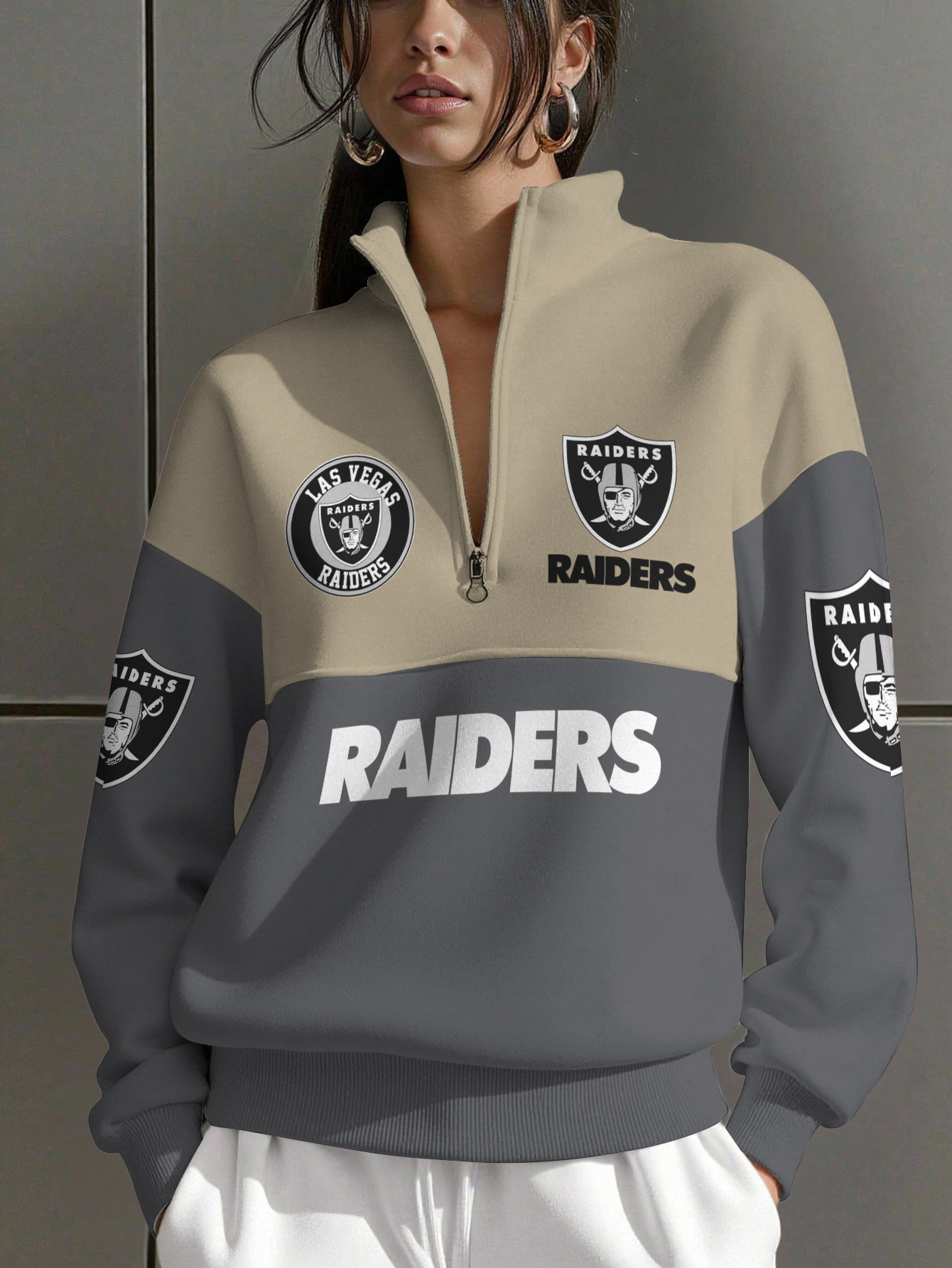 Las Vegas Raiders  Women Plain Color Zip Up Long Sleeve Sweatshirt