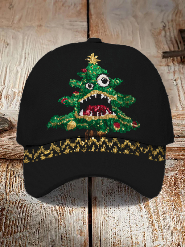 Men's The Terrified Christmas Tree Print Casual Baseball Cap