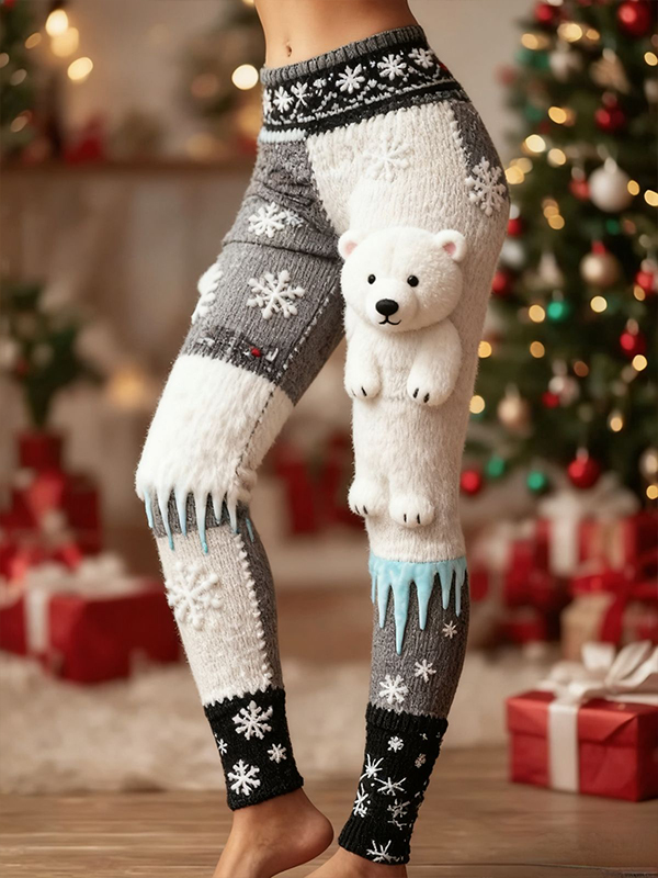 Women's Christmas Polar Bear Snowflake Print Leggings