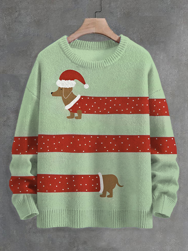 Men's Funny Dachshund With Christmas Suit Art Print Knit Sweatshirt