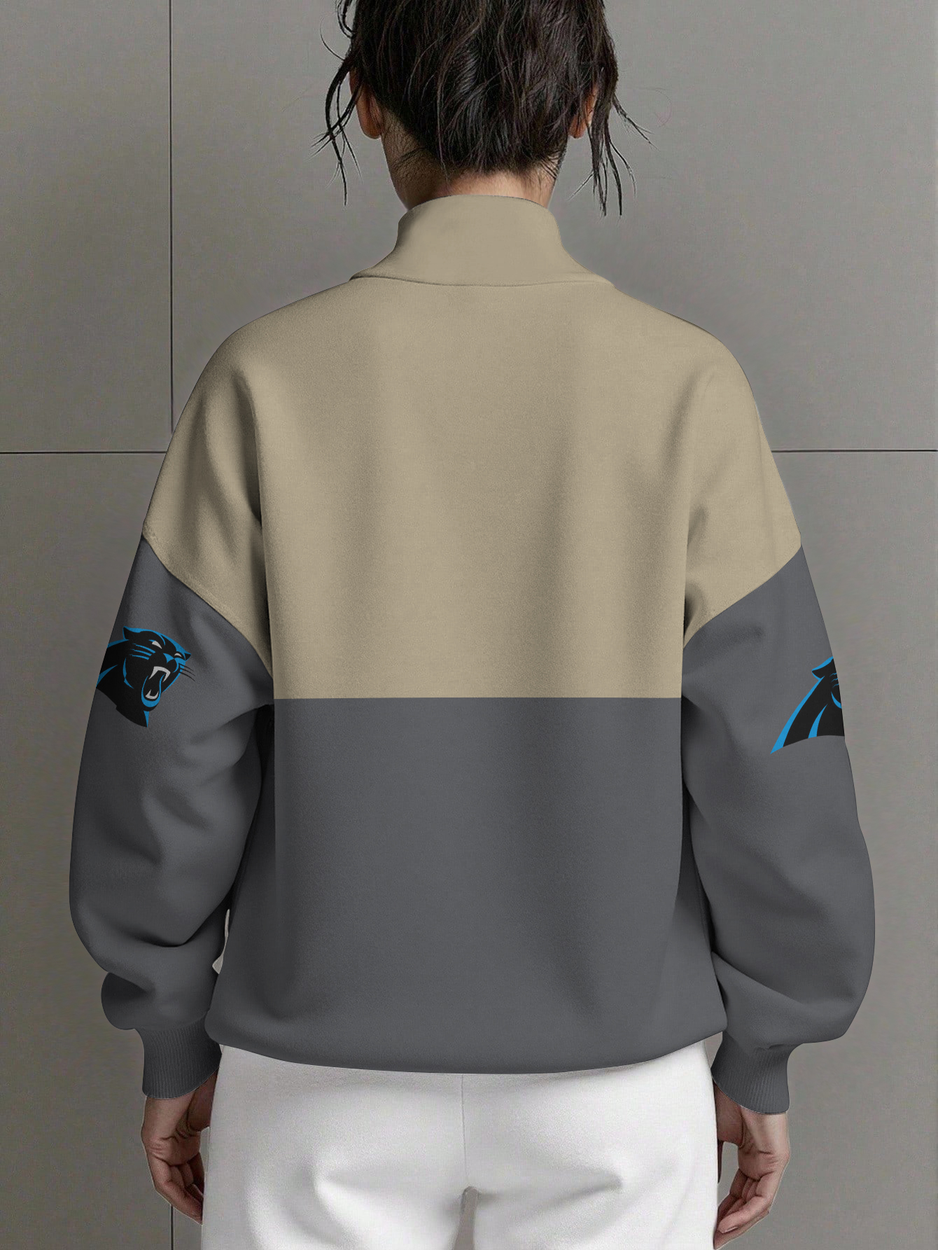 Carolina Panthers  Women Plain Color Zip Up Long Sleeve Sweatshirt