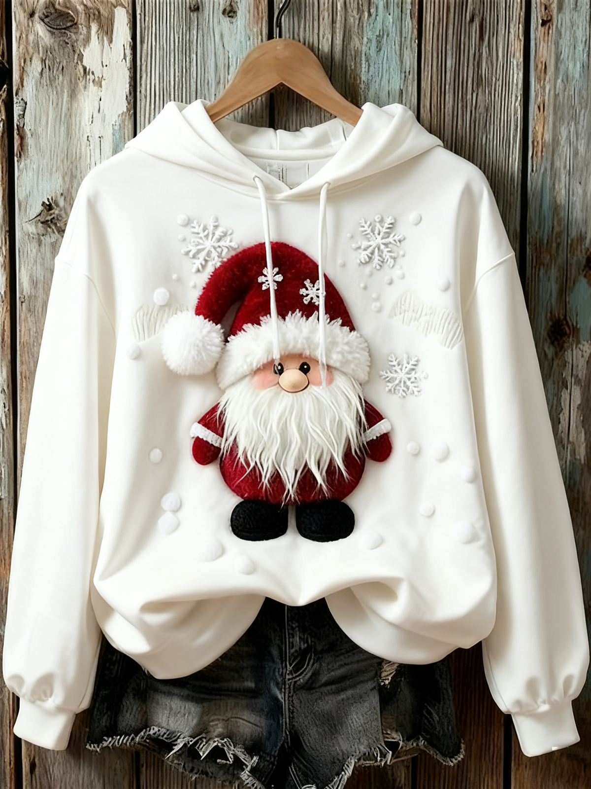 Women's 3D Santa Dwarf Snowflakes Print Hoodie