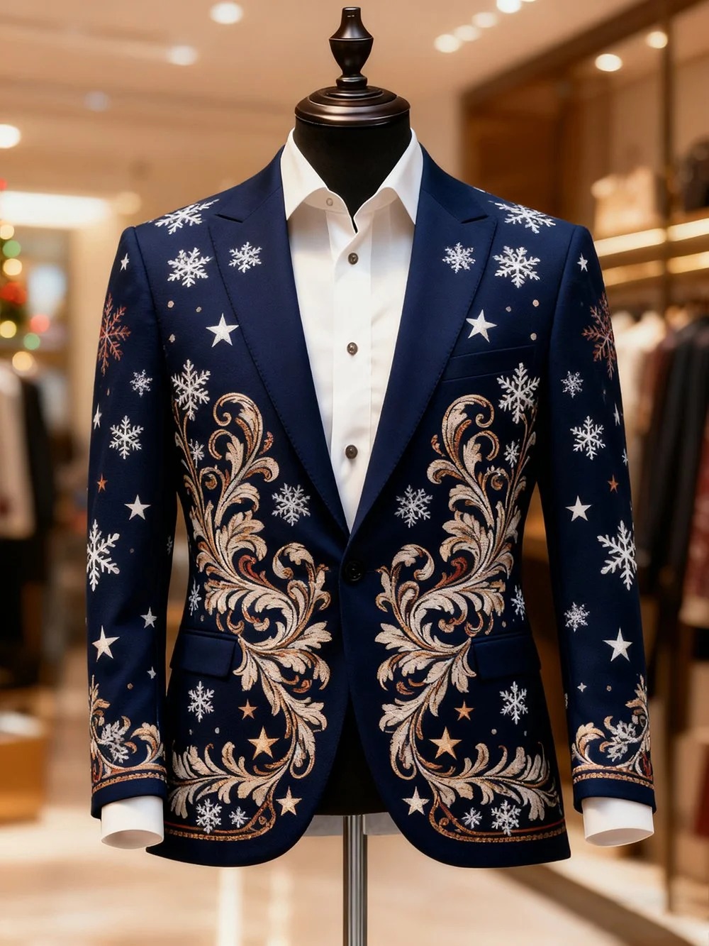 Men's Christmas Snowflake Star Baroque Print Corduroy Blazer