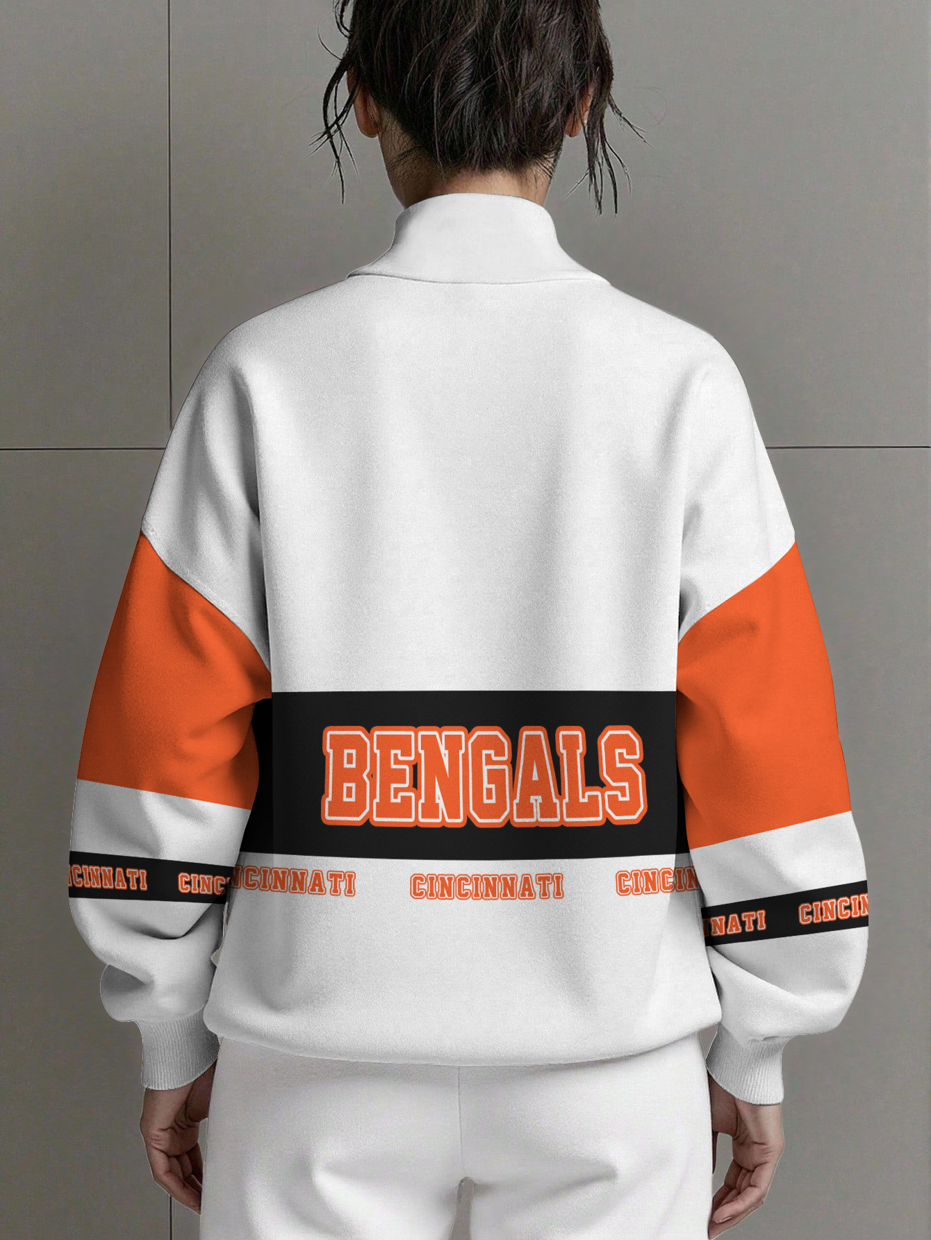 Cincinnati Bengals  Women Plain Color Zip Up Long Sleeve Sweatshirt
