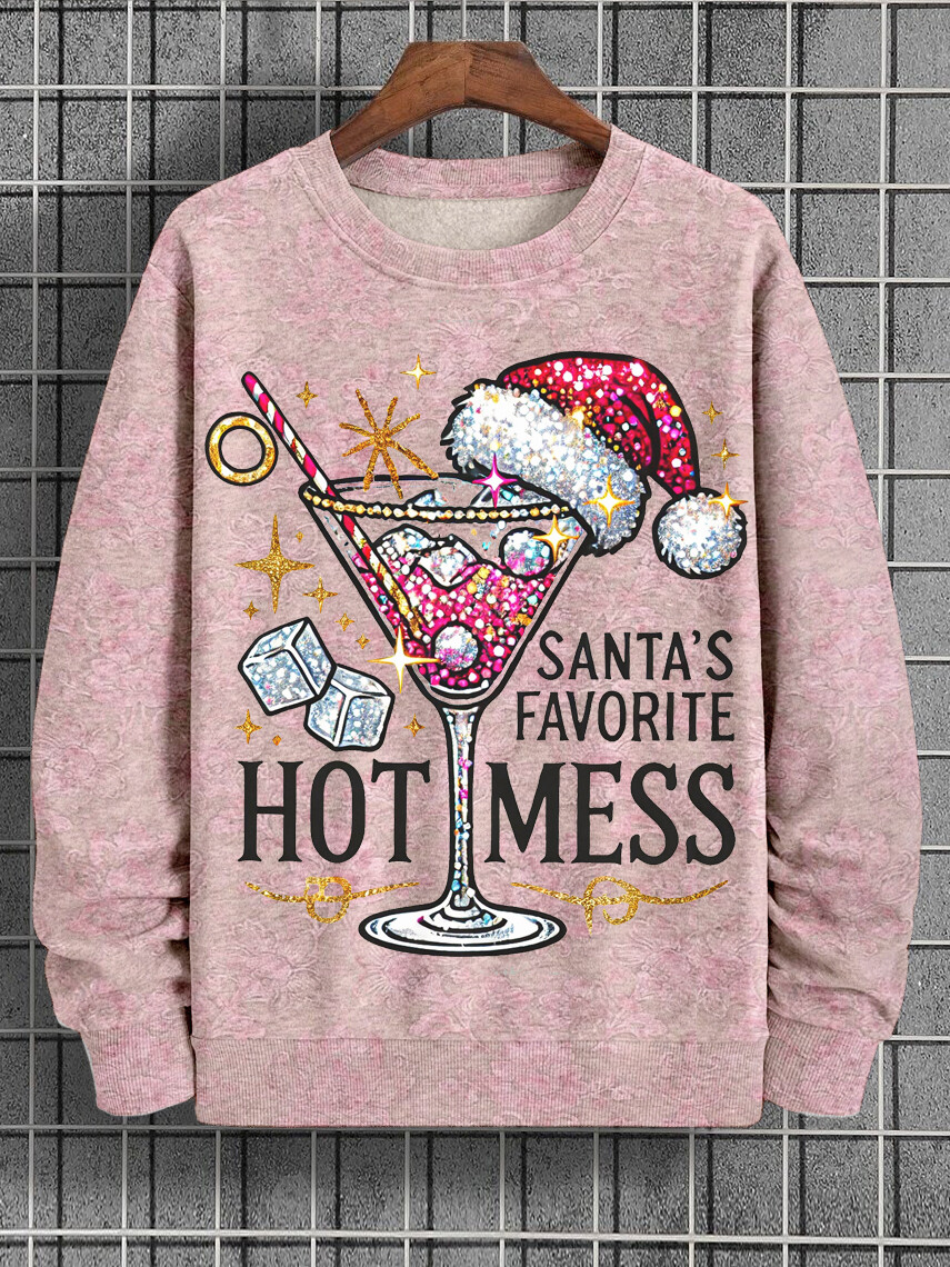 Men's Santa's Favorite Hot Mess Cocktail Art Print Casual Sweatshirt