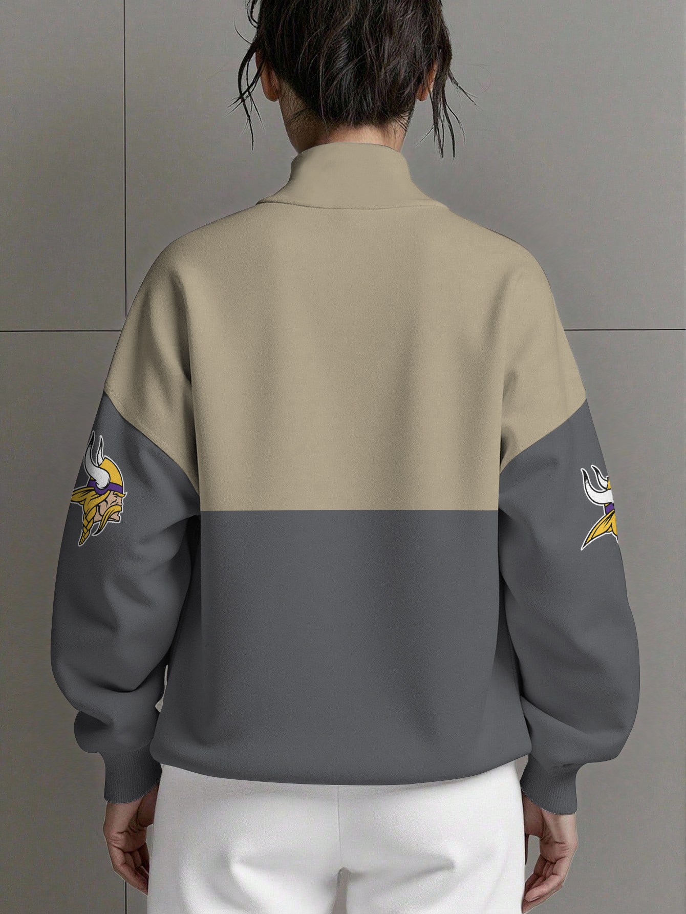 Minnesota Vikings Women Plain Color Zip Up Long Sleeve Sweatshirt