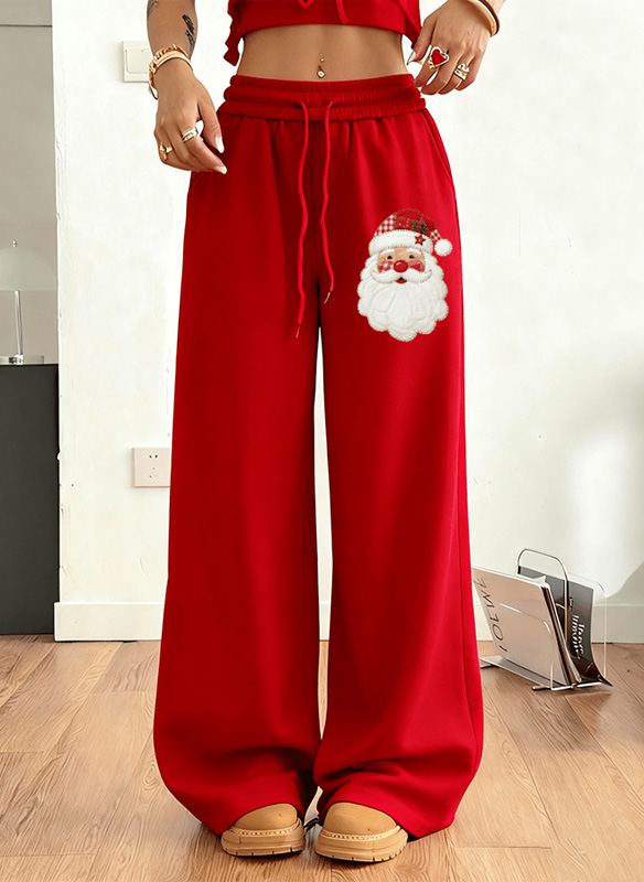 Women's Santa Claus Cartoon Art Print Casual Pants