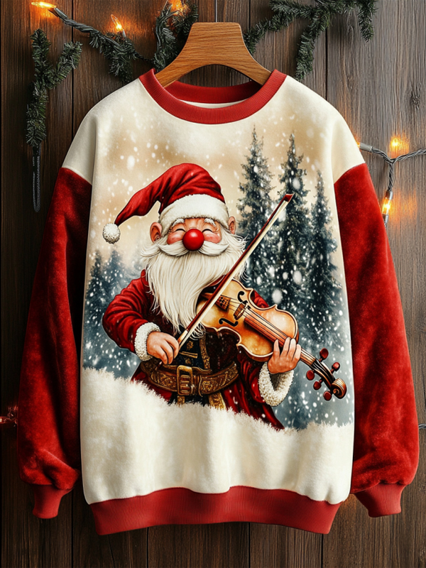Men's Christmas Gnomes Playing Violin Art Print Casual Sweatshirt