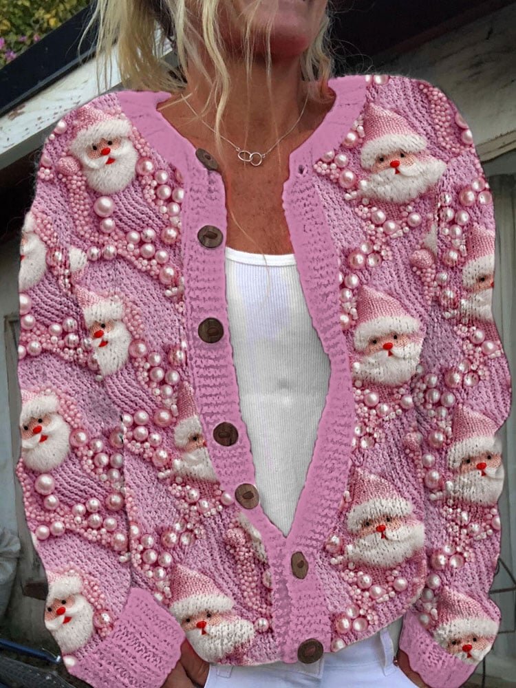 Women's Christmas Santa Claus Graphic Print Knit Cardigan