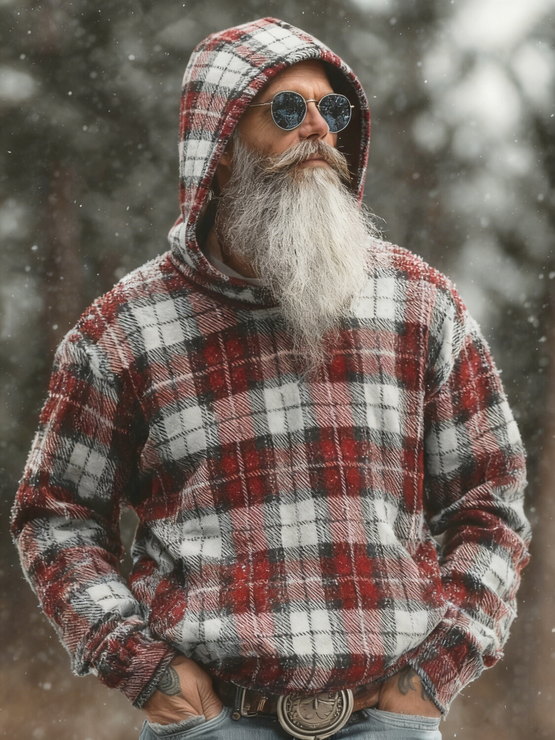 Men's Christmassy Plaid Print Casual Hoodie
