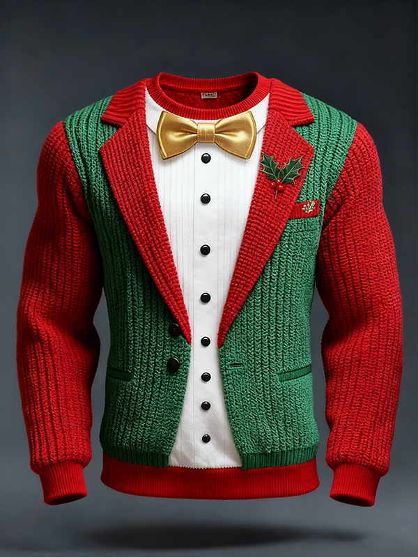 Men's Christmas Blazer Fun Outfits Art Print Knit Sweatshirt