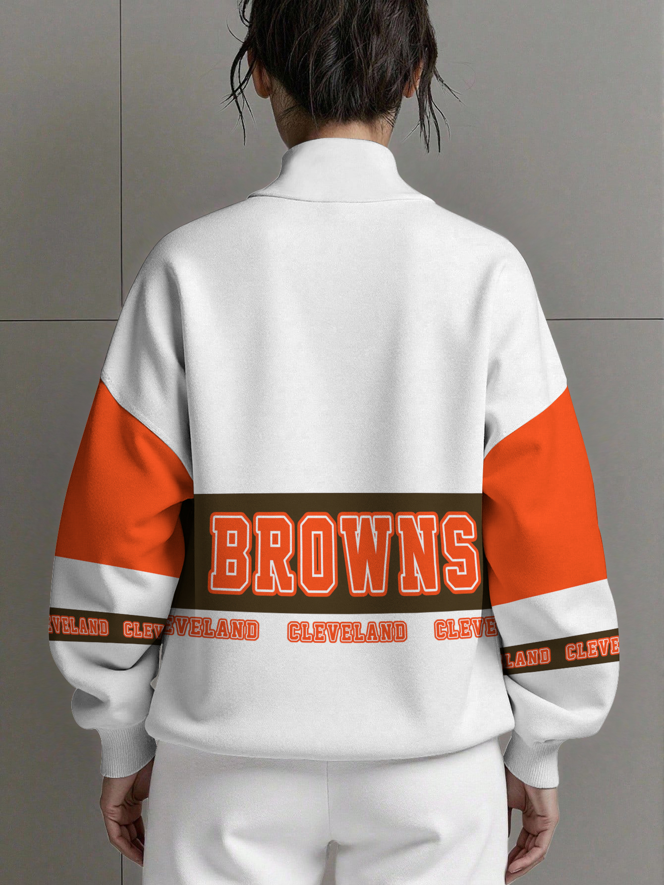 Cleveland Browns  Women Plain Color Zip Up Long Sleeve Sweatshirt