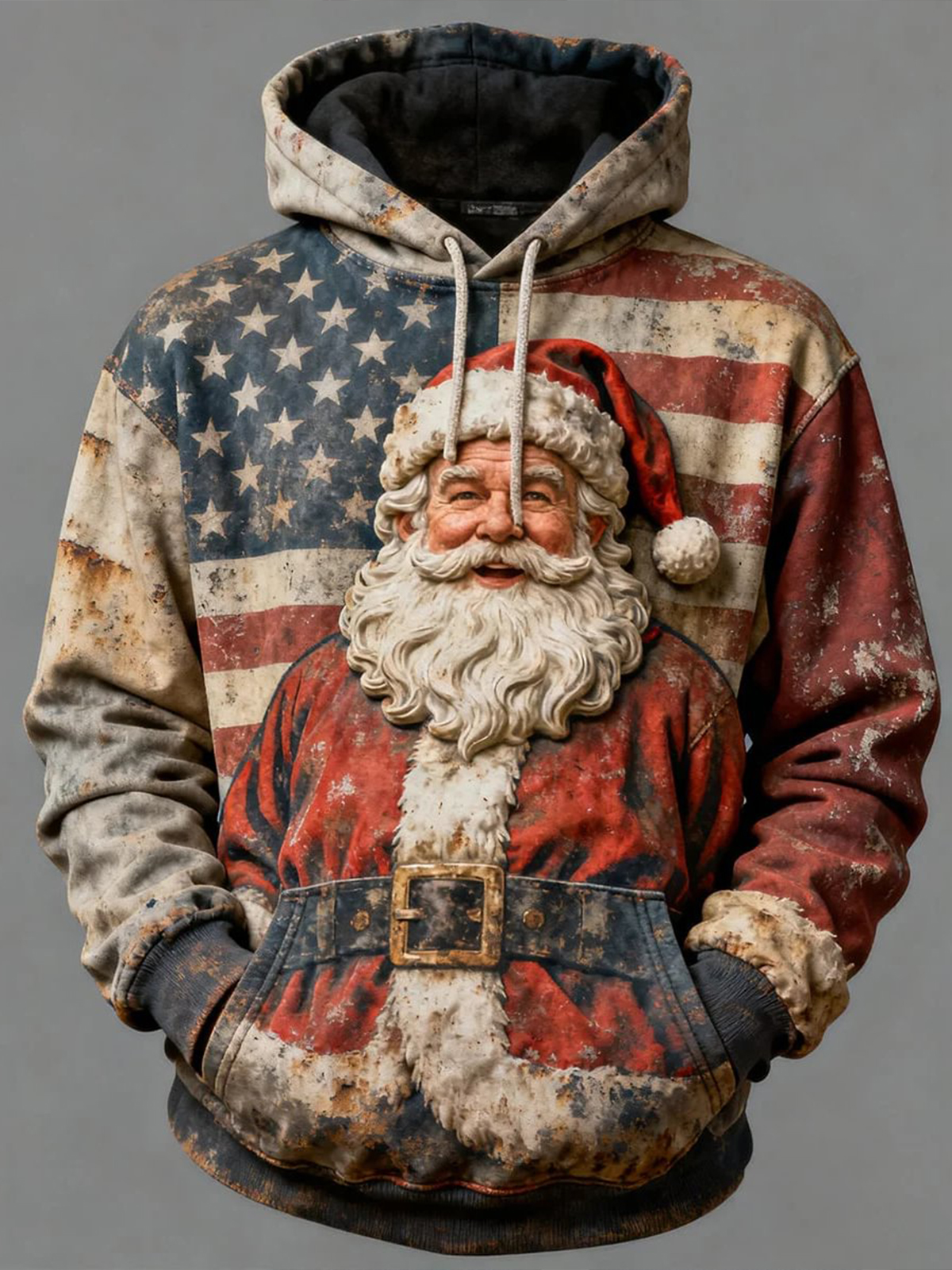 Men's USA Stars And Stripes Santa Claus Print Casual Hoodie
